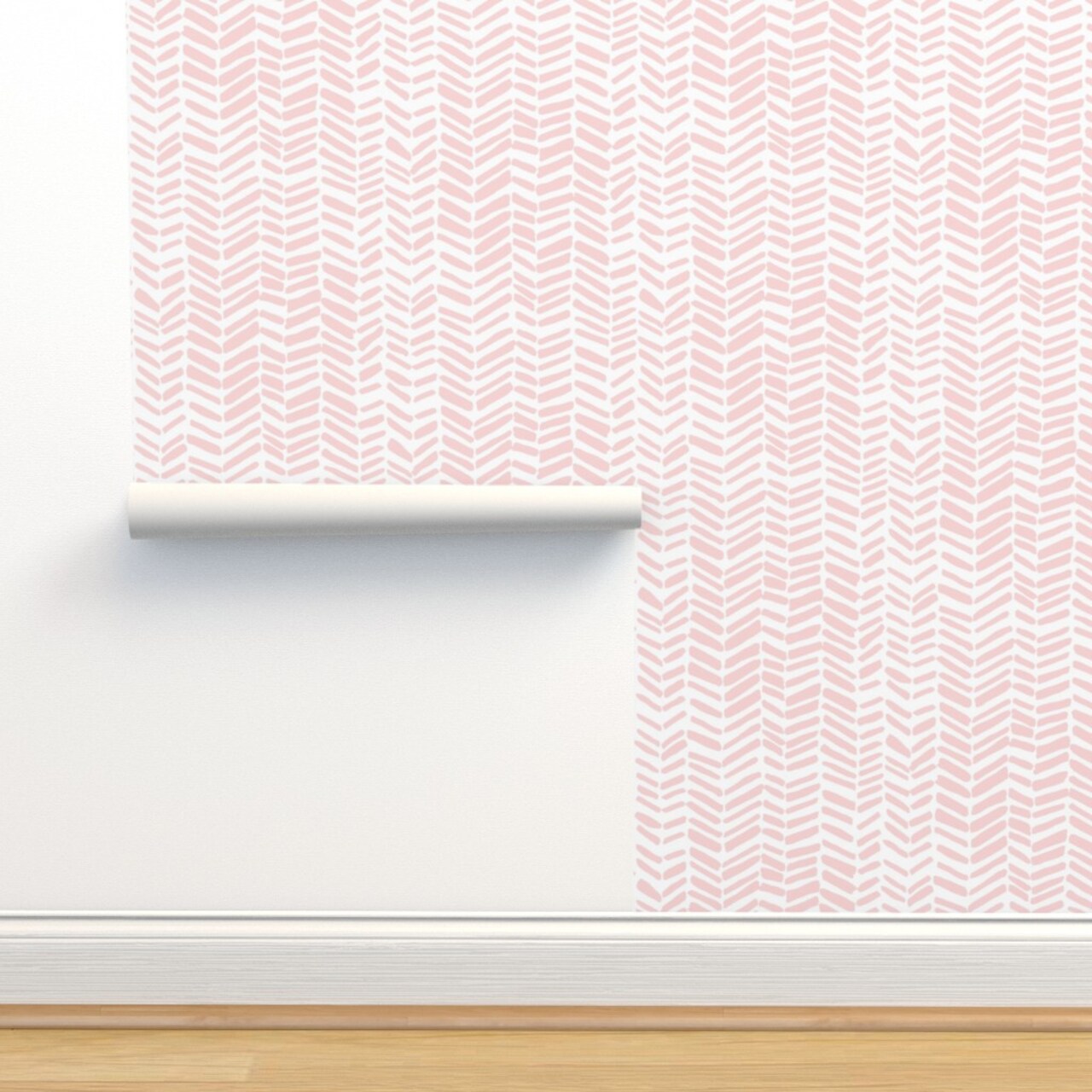 White Pink Herringbone Chevron Girl Nursery Custom Removable Wallpaper by Spoonflower Peel & Stick Wallpaper 2FT Wide